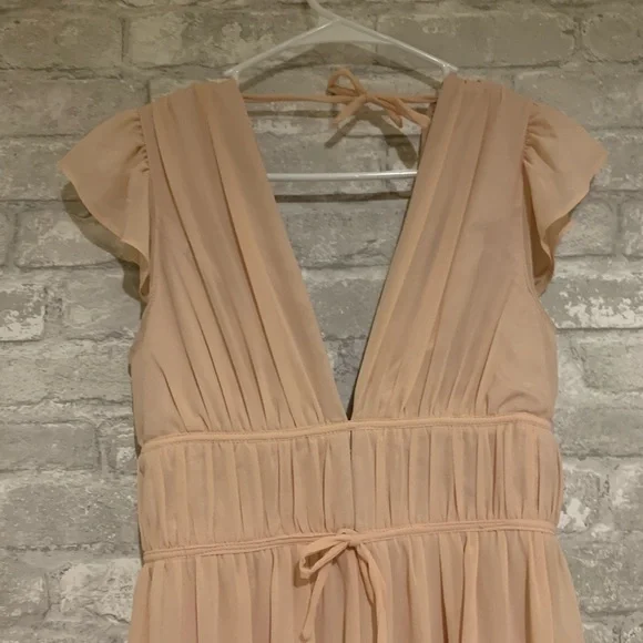 Lulus I’m All Yours Blush Ruffle Light Pale Pink Bridesmaid Dress Maxi V-Neck S - Picture 5 of 11